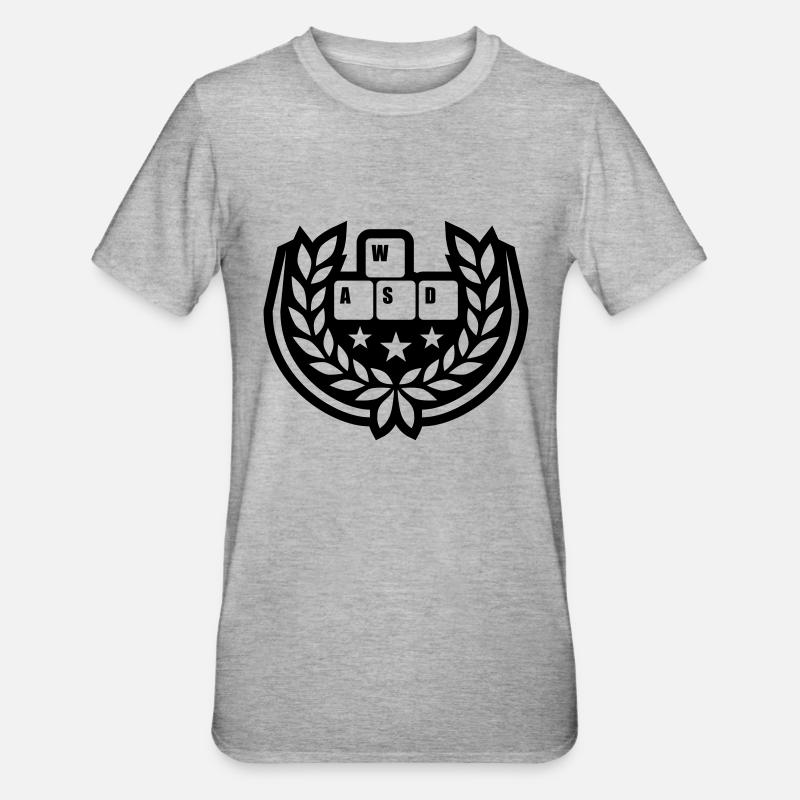 Computer WASD Lorbeerkranz Sterne - Unisex Polycotton T-Shirt - Grau meliert