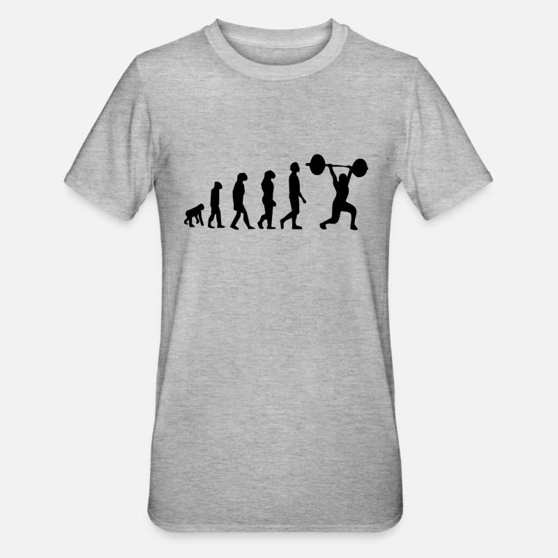 Evolution des Gewichthebens - Unisex Polycotton T-Shirt - Grau meliert