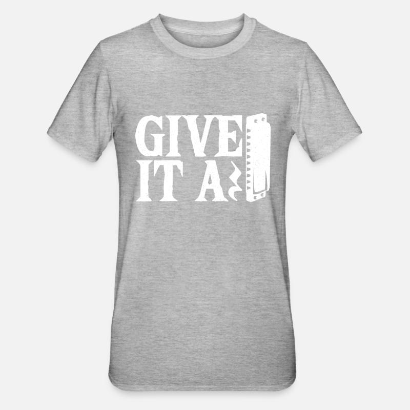 Playing Harmonica Gift - Unisex Polycotton T-Shirt - heather grey