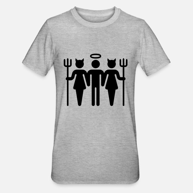 Teufel-Engel-Teufel / Devil-Cherub-Devil (M) - Unisex Polycotton T-Shirt - Grau meliert