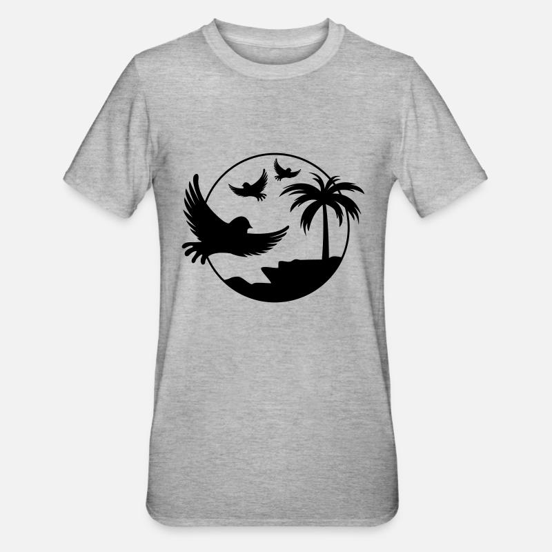 Oiseaux Palmier Design 1 - T-shirt polycoton Unisexe - gris chiné
