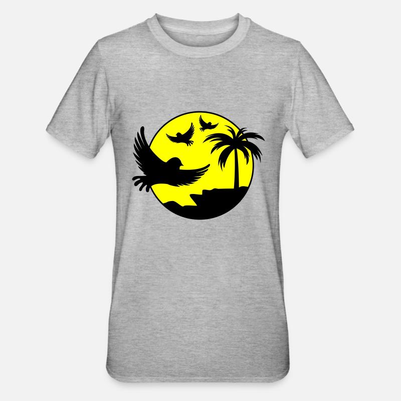 Oiseaux Palmtree Design 2 - T-shirt polycoton Unisexe - gris chiné