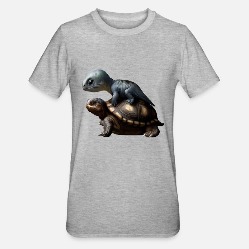 Dinosaur on turtle - Unisex Polycotton T-Shirt - heather grey
