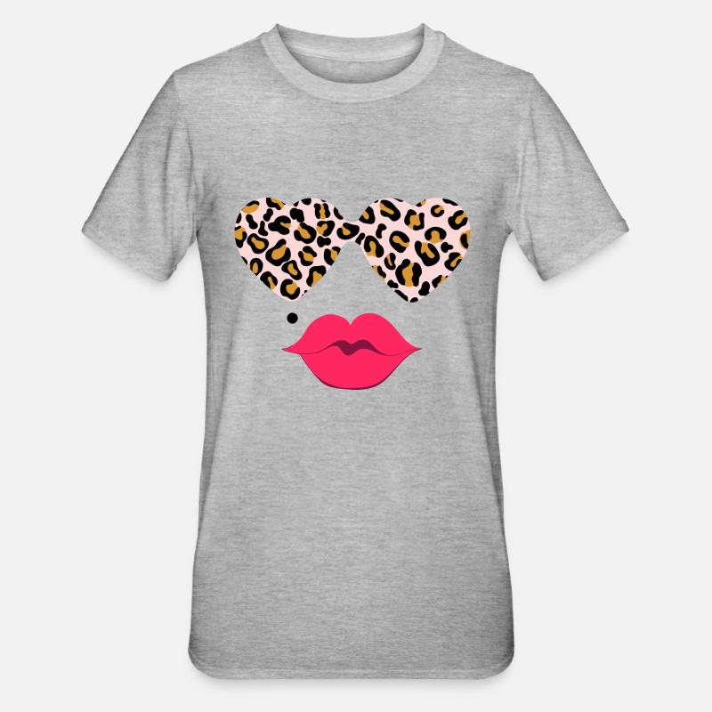 Lunettes léopard avec des lèvres - T-shirt polycoton Unisexe - gris chiné