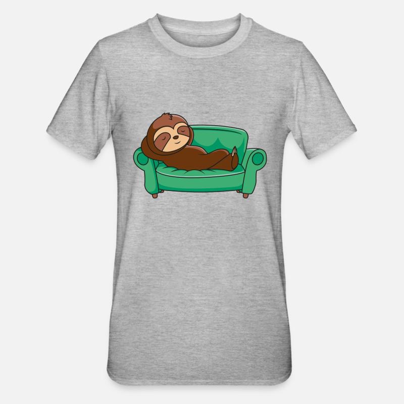 Faultier Couching - Unisex Polycotton T-Shirt - Grau meliert