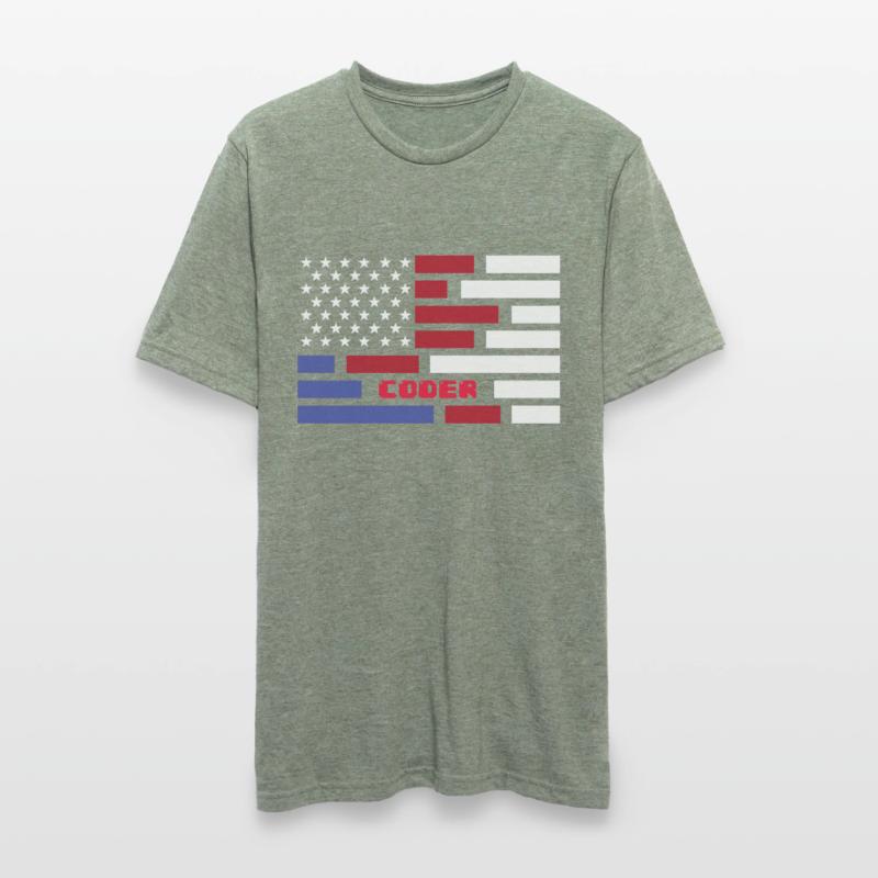 American Flag Coder Coding Computer Nerd T-shirt polycoton Unisexe