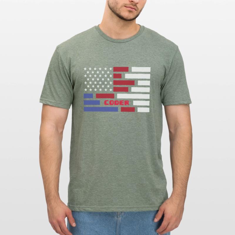 American Flag Coder Coding Computer Nerd T-shirt polycoton Unisexe