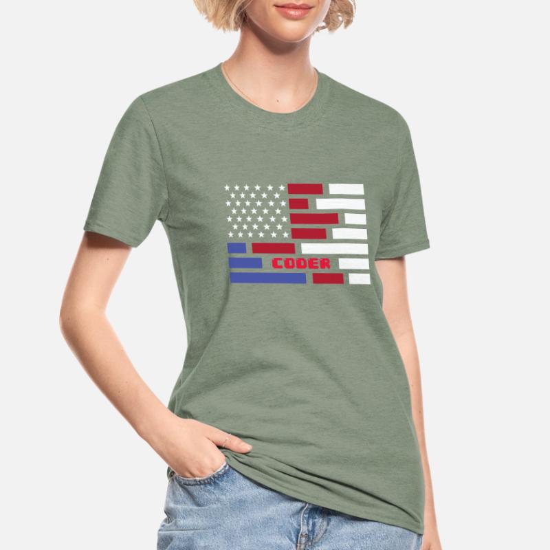 American Flag Coder Coding Computer Nerd T-shirt polycoton Unisexe