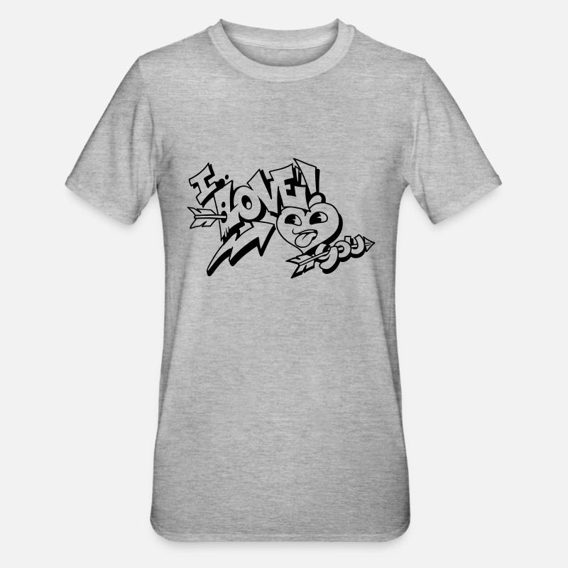 Je t’aime / Graffiti / Saint-Valentin - T-shirt polycoton Unisexe - gris chiné
