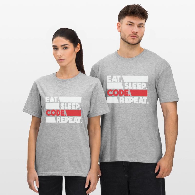 Eat Sleep Code Repeat Programmeur Devloper T-shirt polycoton Unisexe