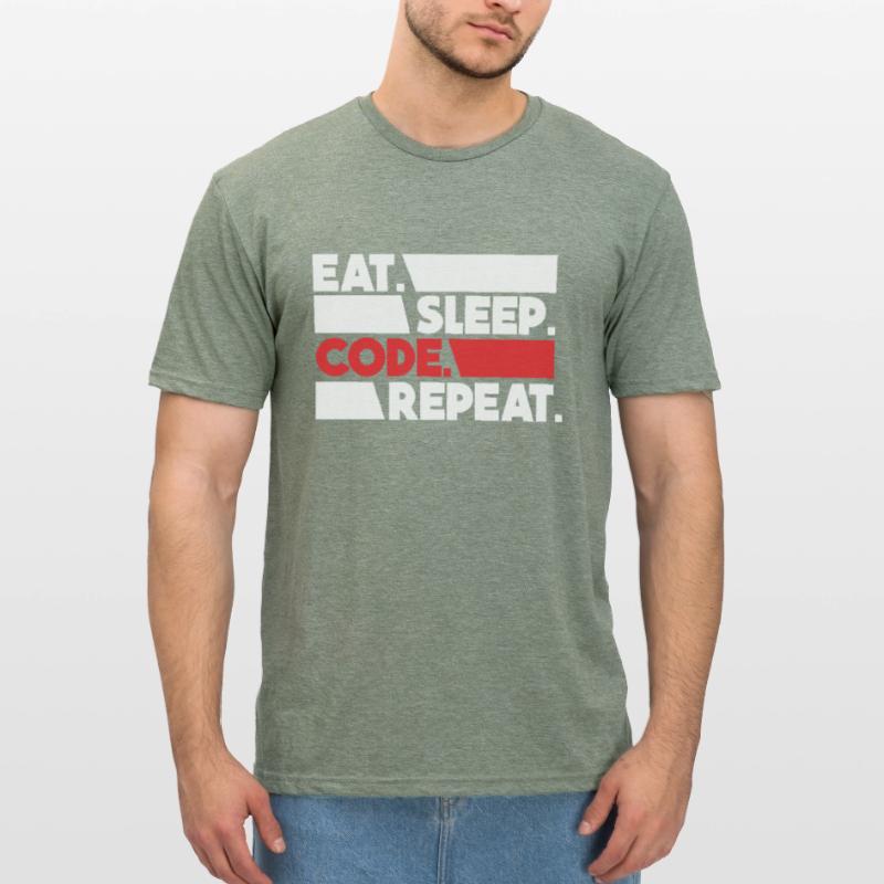 Eat Sleep Code Repeat Programmeur Devloper T-shirt polycoton Unisexe