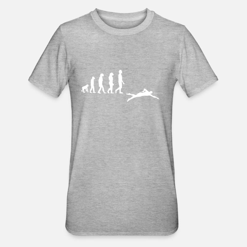 Evolution des Schwimmens - Unisex Polycotton T-Shirt - Grau meliert