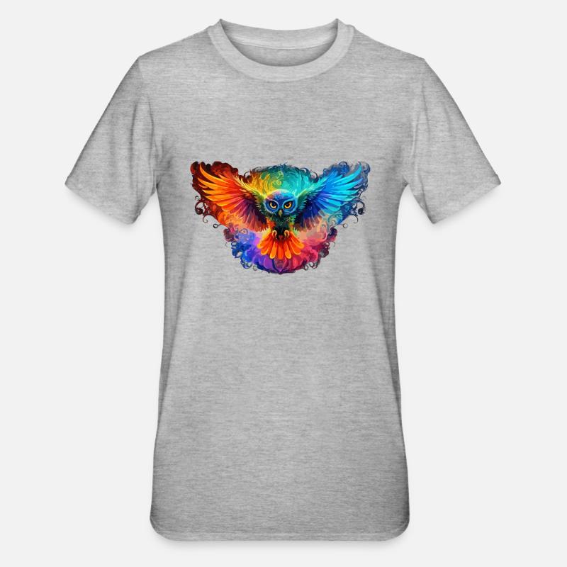 Regenbogen Eulenherz Kunst - Unisex Polycotton T-Shirt - Grau meliert