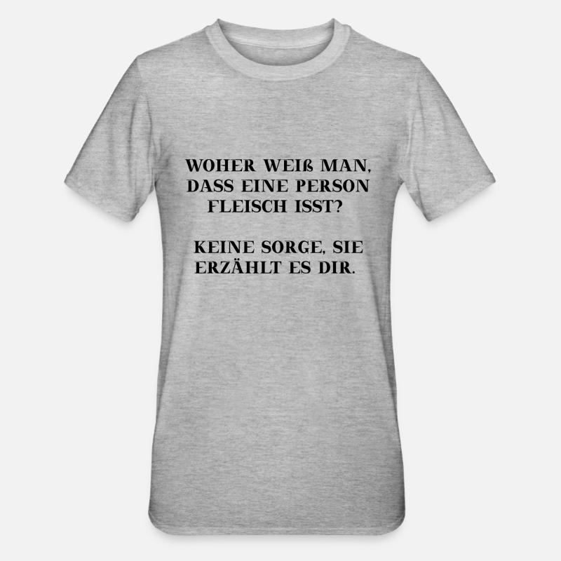 Vegan lustig Geschenkidee Fleisch Fleischesser - Unisex Polycotton T-Shirt - Grau meliert