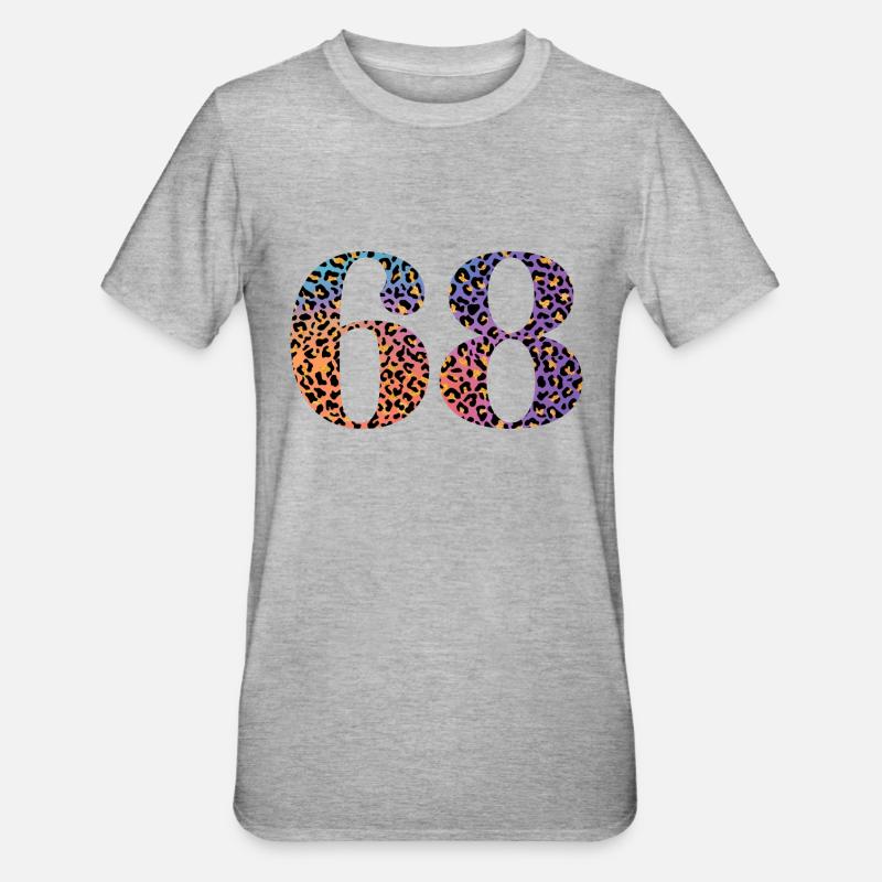 68e anniversaire léopard - T-shirt polycoton Unisexe - gris chiné