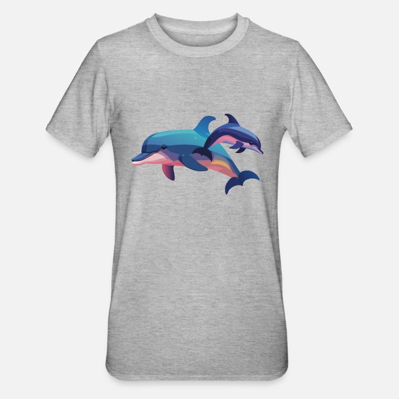 Due delfini, un cuore (Dreamy Animals) - Maglietta unisex, mix cotone e poliestere - grigio melange