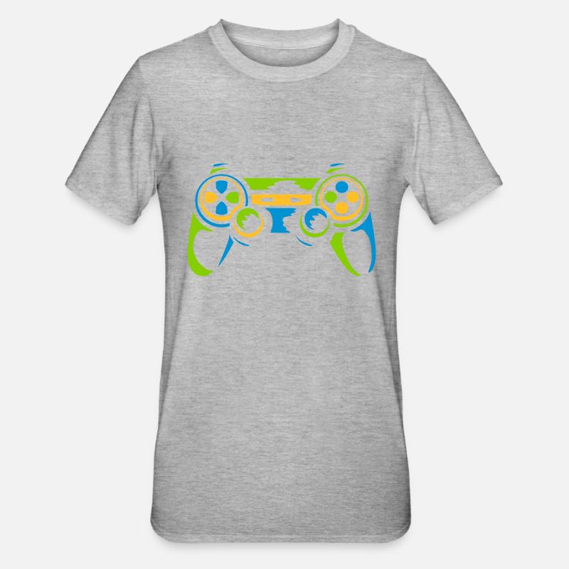 Bunter Controller Retro Konsole - Unisex Polycotton T-Shirt - Grau meliert