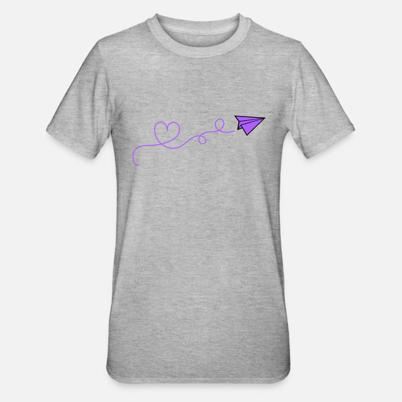 papierflieger herz - Unisex Polycotton T-Shirt - Grau meliert