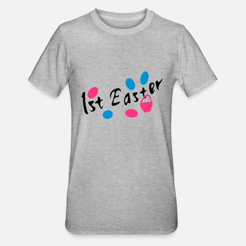 1er Pâques txt easter eggs - T-shirt polycoton Unisexe - gris chiné