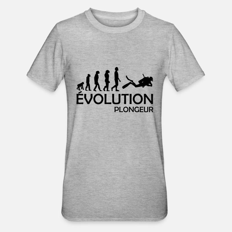 évolution plongeur / humour plongeur - T-shirt polycoton Unisexe - gris chiné