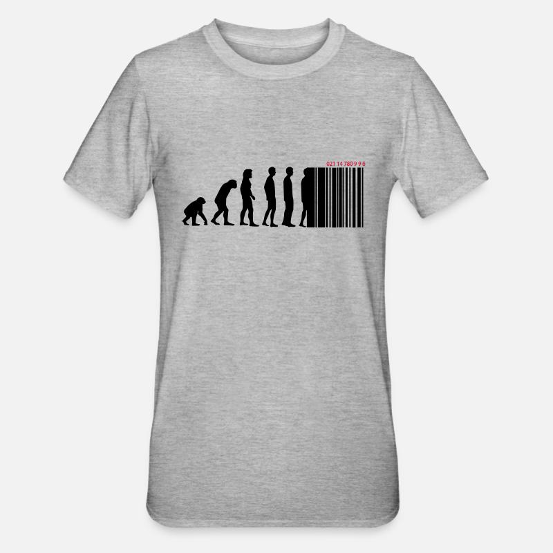 DARWIN - EVOLUTION SOCIETE - CODE BARRE - T-shirt polycoton Unisexe - gris chiné
