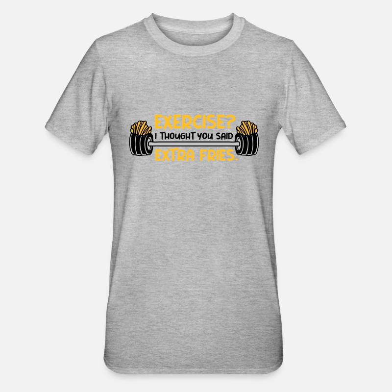 Exercise Extra Fries Zitat - Unisex Polycotton T-Shirt - Grau meliert