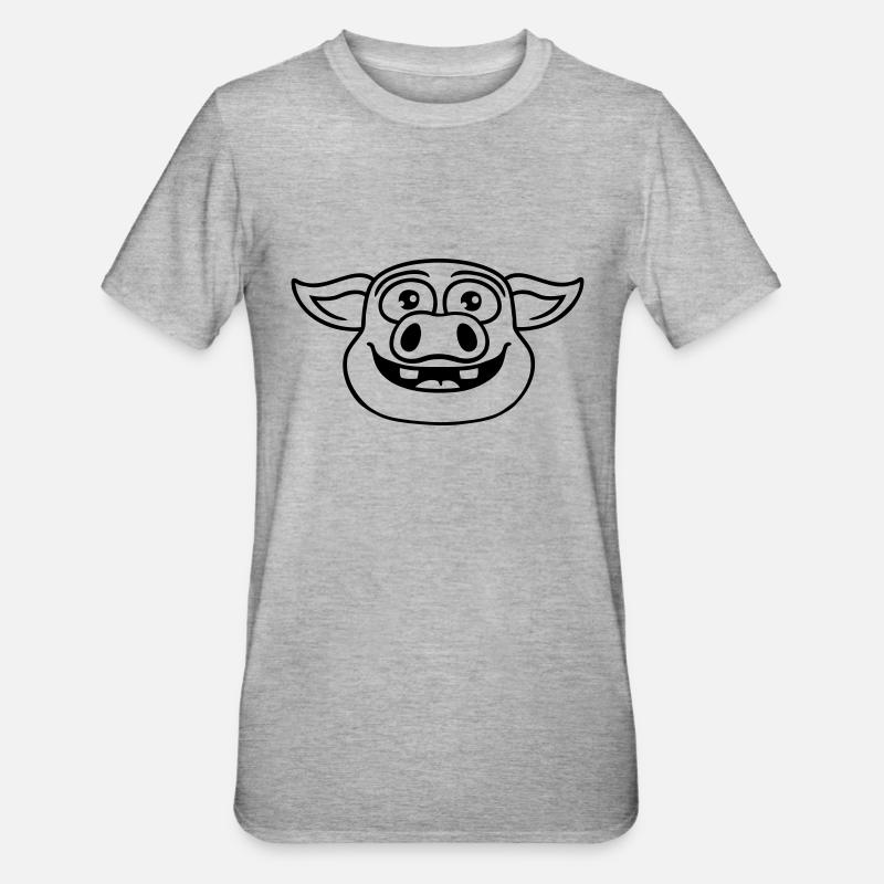hode glad gris tegneserie - Unisex Polycotton T-skjorte - gråmelert