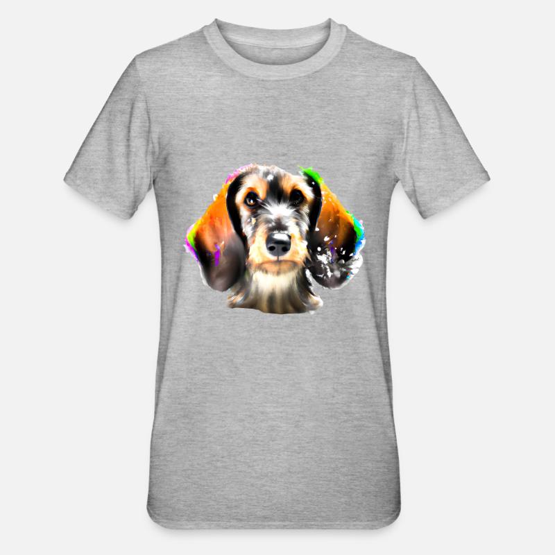 Bunter Dackel - Unisex Polycotton T-Shirt - Grau meliert