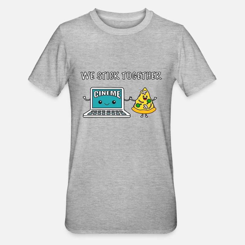 Nous restons ensemble - Pizza et streaming - T-shirt polycoton Unisexe - gris chiné