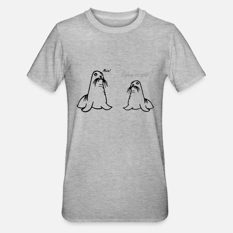Seehund MOIN MOIN Seelöwe Comic Sprüche - Unisex Polycotton T-Shirt - Grau meliert