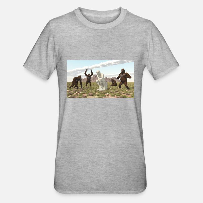 Gorillas with Thinker Sculpture - Unisex Polycotton T-Shirt - heather grey
