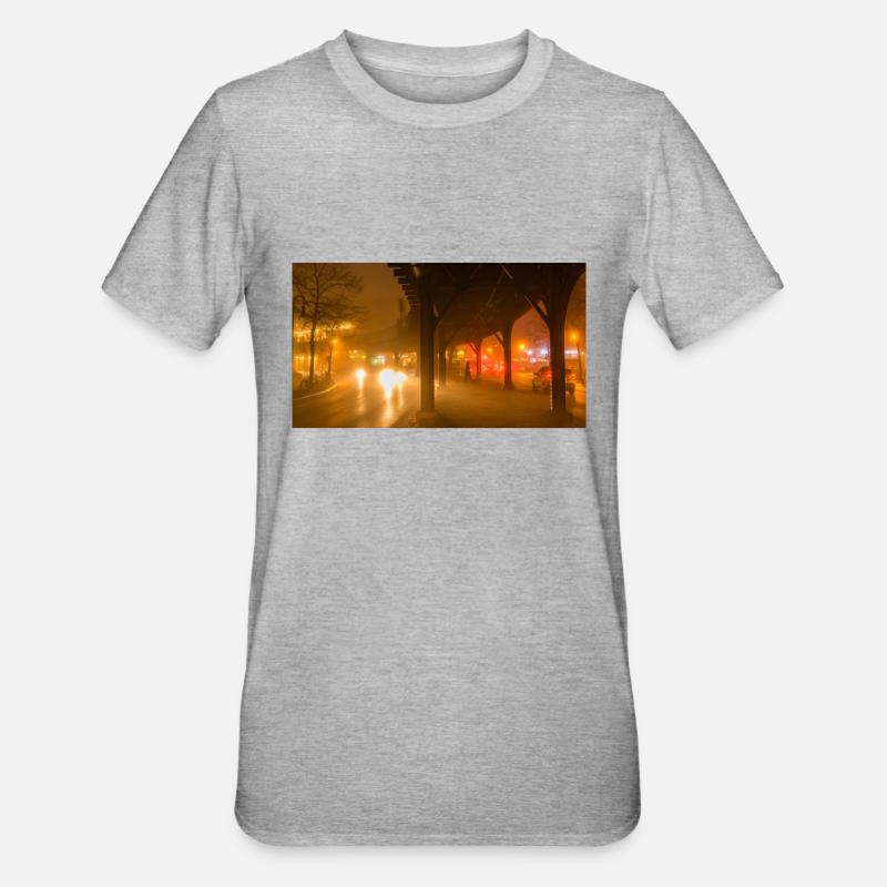 Hochbahn am nebligen Abend - Unisex Polycotton T-Shirt - Grau meliert