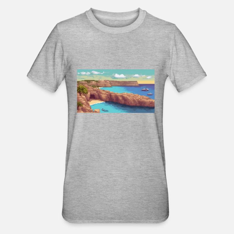 Île de Comino, Malte - Pixel Art - T-shirt polycoton Unisexe - gris chiné