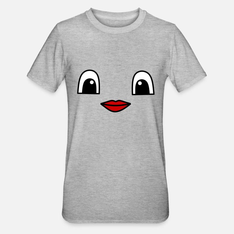 Cute face with red lips - Unisex Polycotton T-Shirt - Grau meliert