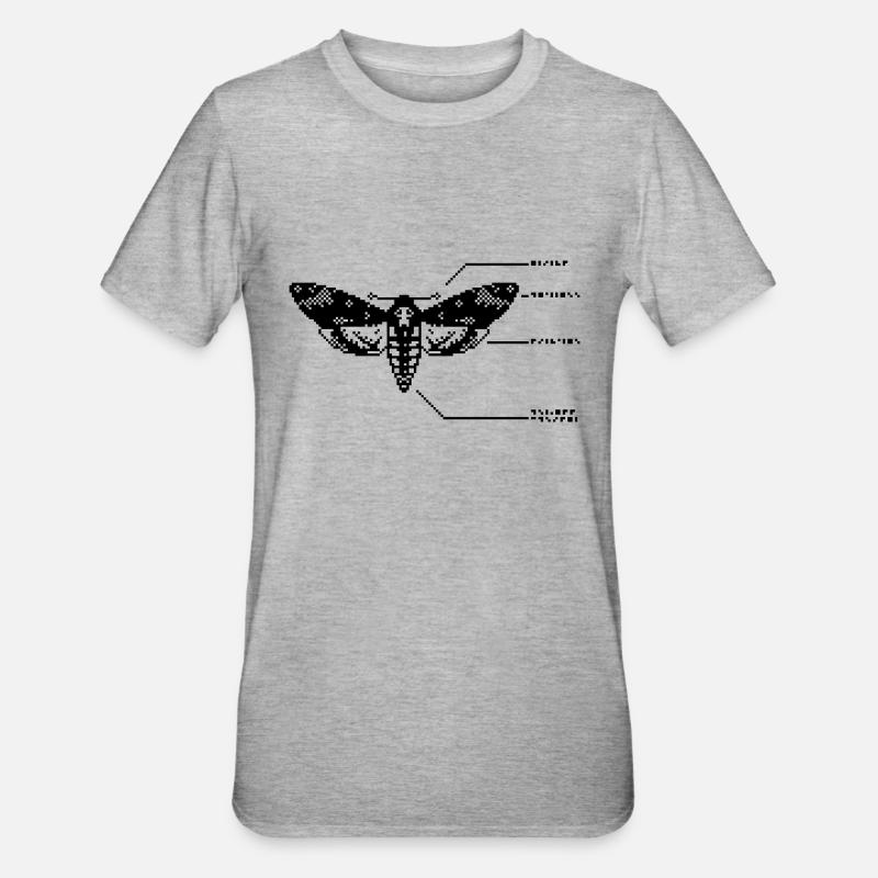 1bit Pixel Crâne Hawkmoth - T-shirt polycoton Unisexe - gris chiné