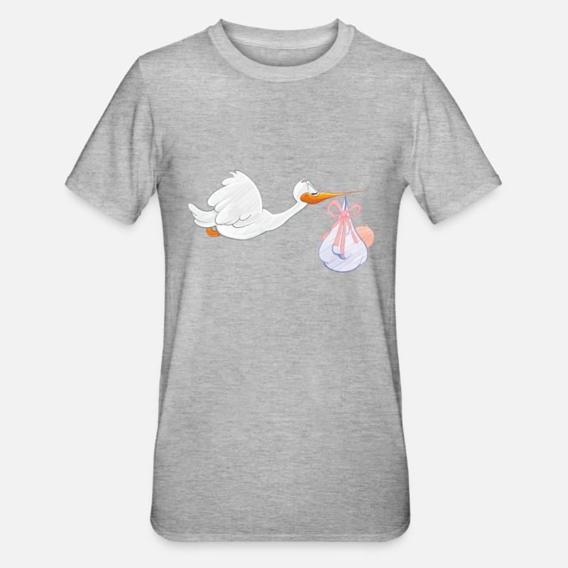 Stork with baby - Unisex Polycotton T-Shirt - heather grey