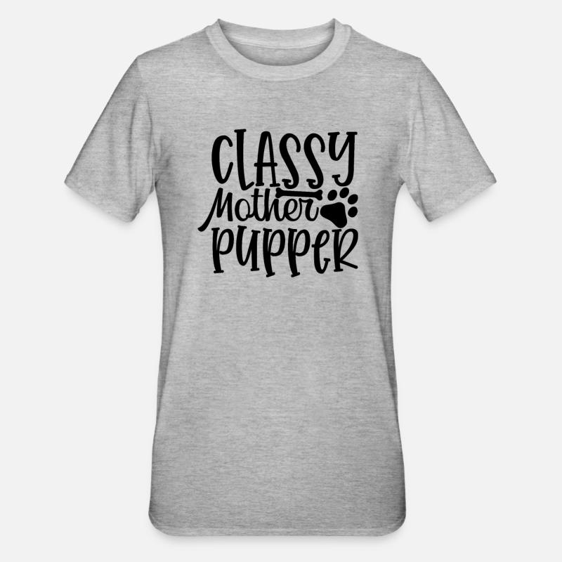 Stilvolle Welpen Mutter - Unisex Polycotton T-Shirt - Grau meliert