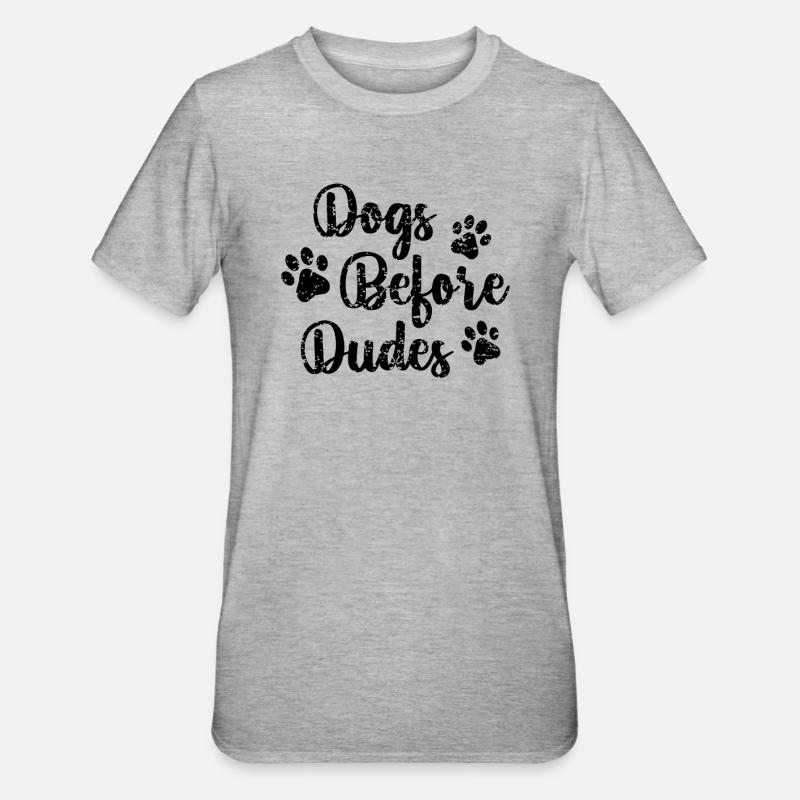 Chiens devant des mecs - T-shirt polycoton Unisexe - gris chiné