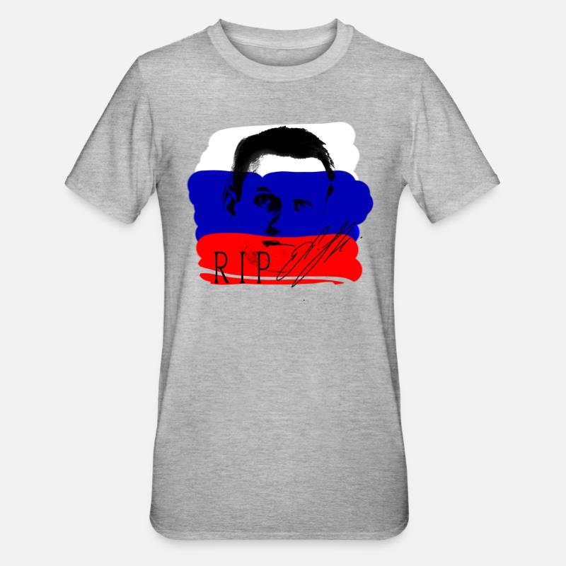 Navalny,héros, Russie, déchirure, drapeau - T-shirt polycoton Unisexe - gris chiné