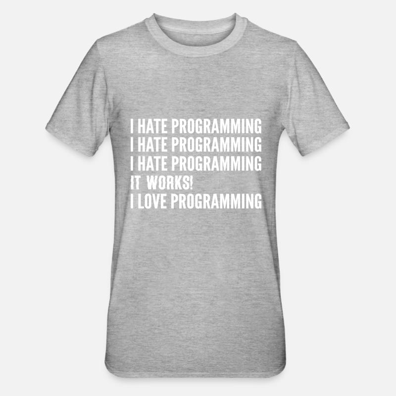 Jeg hader programmering. Softwareudvikler G - Unisex polycotton T-shirt - grå meleret