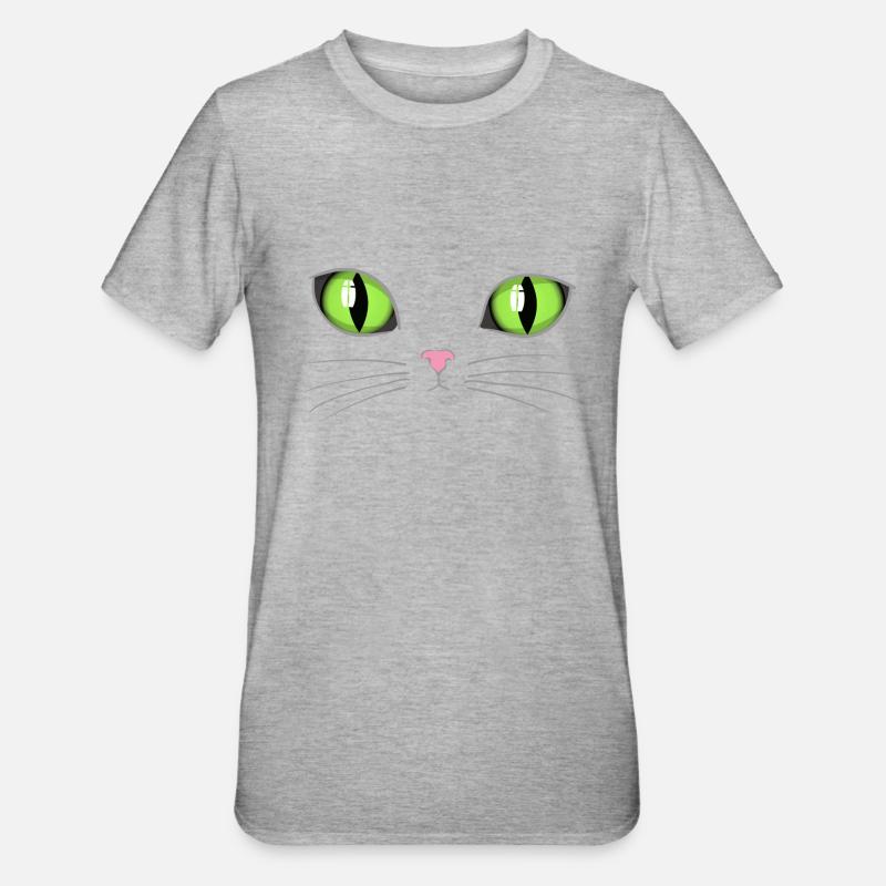 Yeux verts de chat - T-shirt polycoton Unisexe - gris chiné