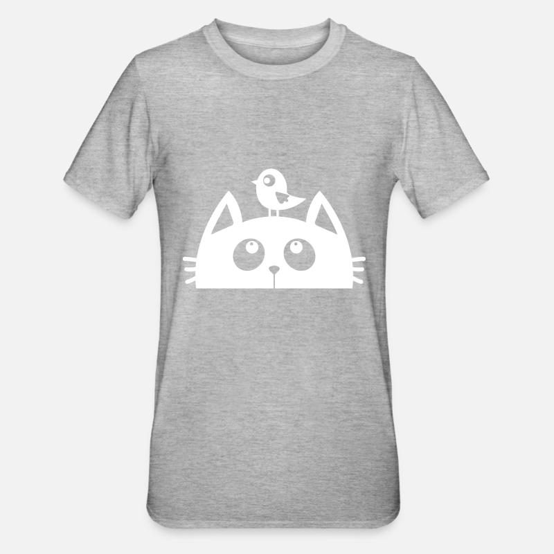 Chat oiseau mignon - T-shirt polycoton Unisexe - gris chiné