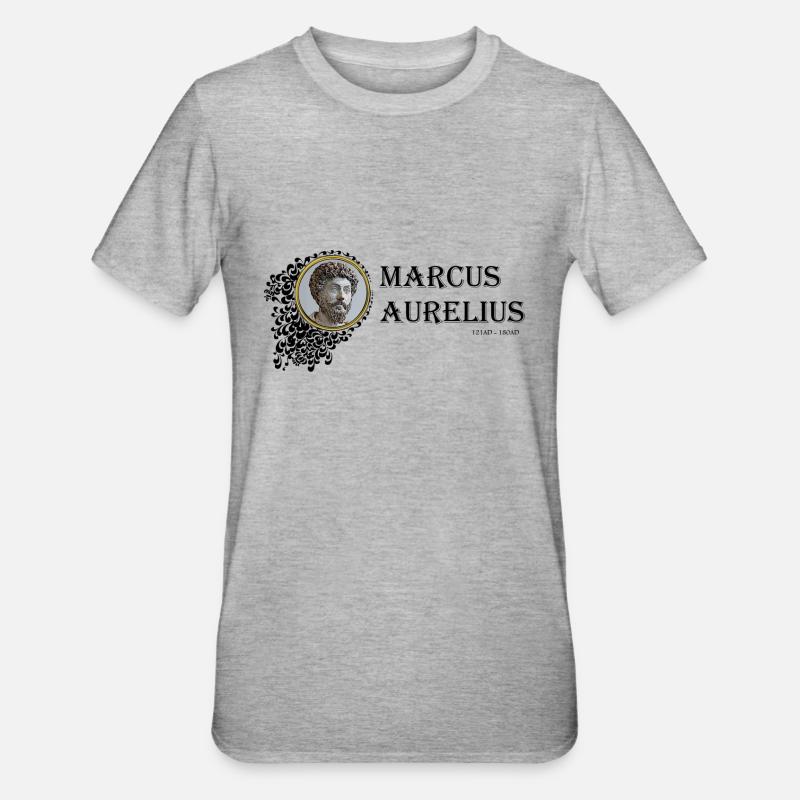 Marcus Aurelius gerahmt (schwarzer Text) - Unisex Polycotton T-Shirt - Grau meliert