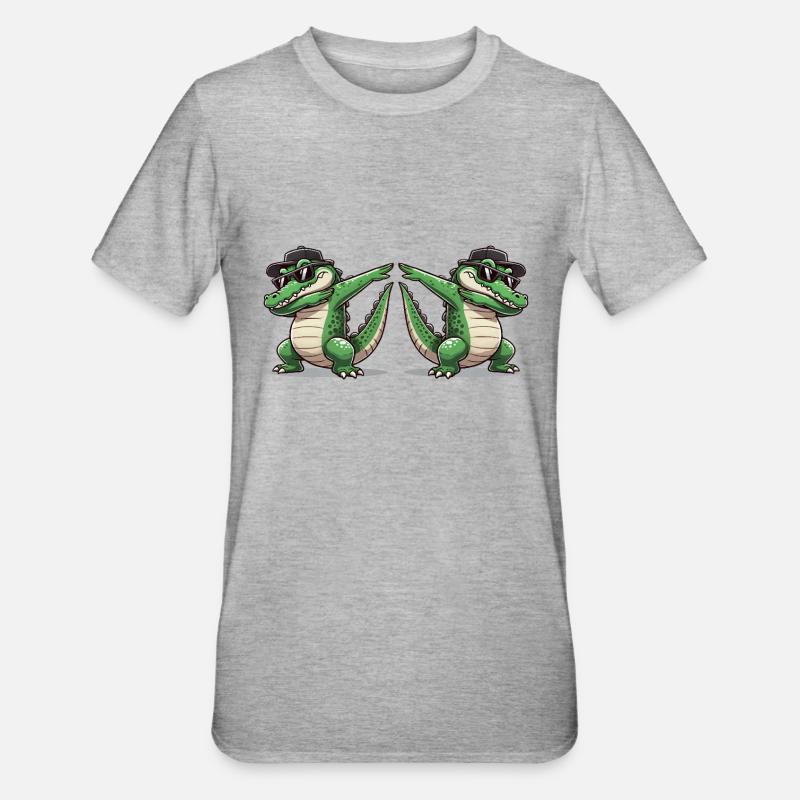 Krokodil Comic Dabbing 2 - Unisex Polycotton T-Shirt - Grau meliert