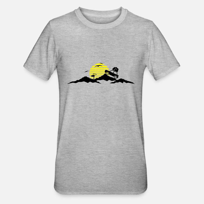 Reise - Berge Auto - Unisex Polycotton T-Shirt - Grau meliert