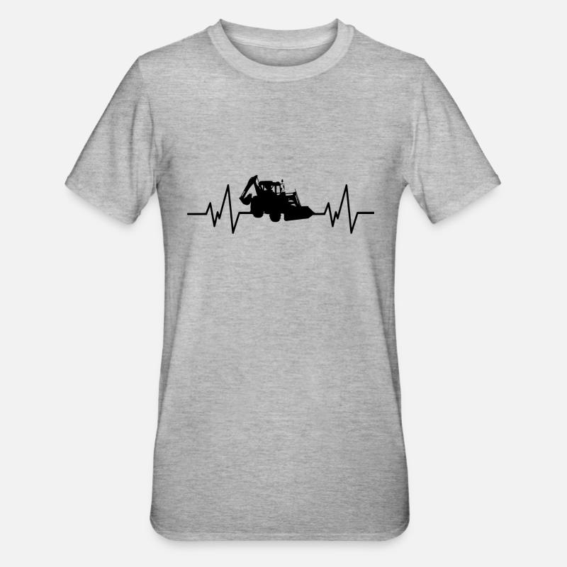 Bagger Traktor Herzschlag - Unisex Polycotton T-Shirt - Grau meliert