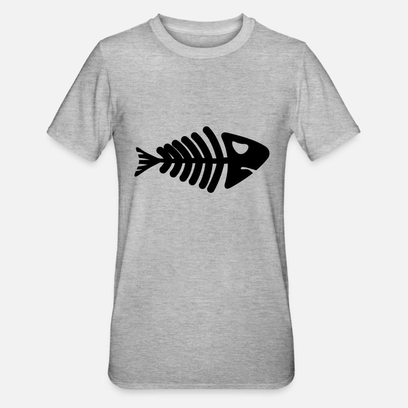 fish skeleton bone tail - Unisex Polycotton T-Shirt - Grau meliert