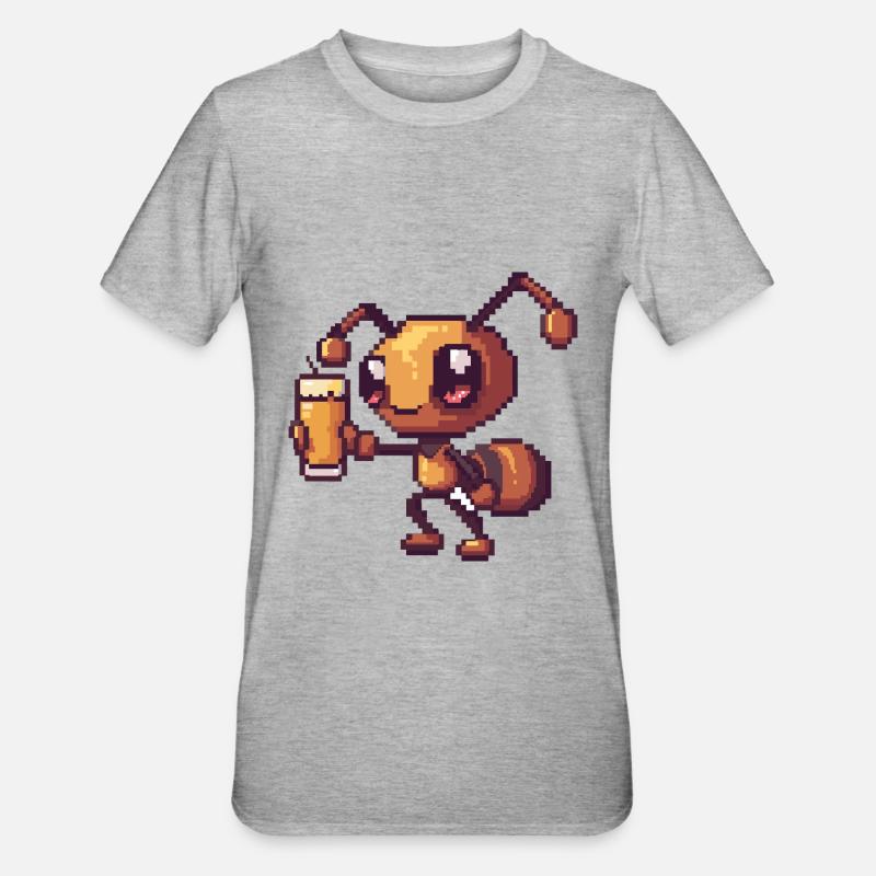 Bière Ant Pixel - T-shirt polycoton Unisexe - gris chiné