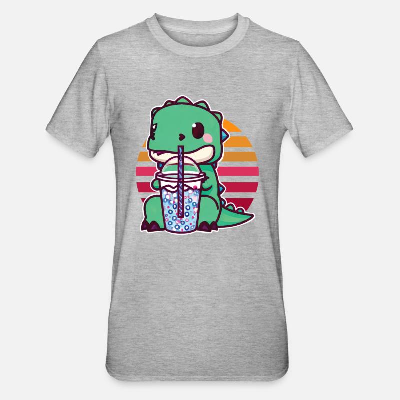 Dinosaur drinks bubble tea - Unisex Polycotton T-Shirt - heather grey