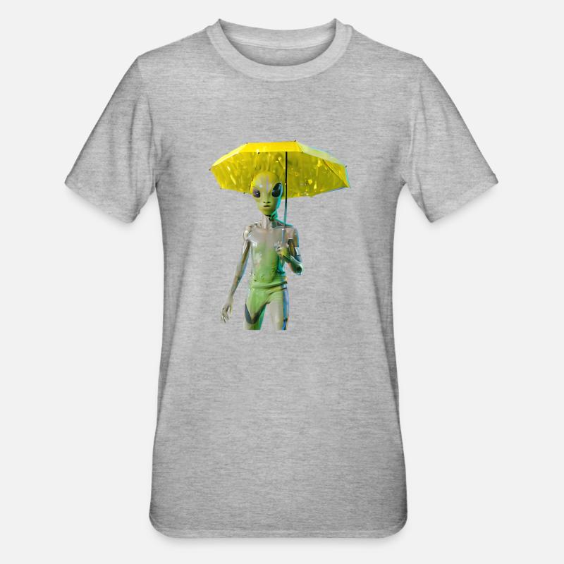 Alien mit Regenschirm - Unisex Polycotton T-Shirt - Grau meliert